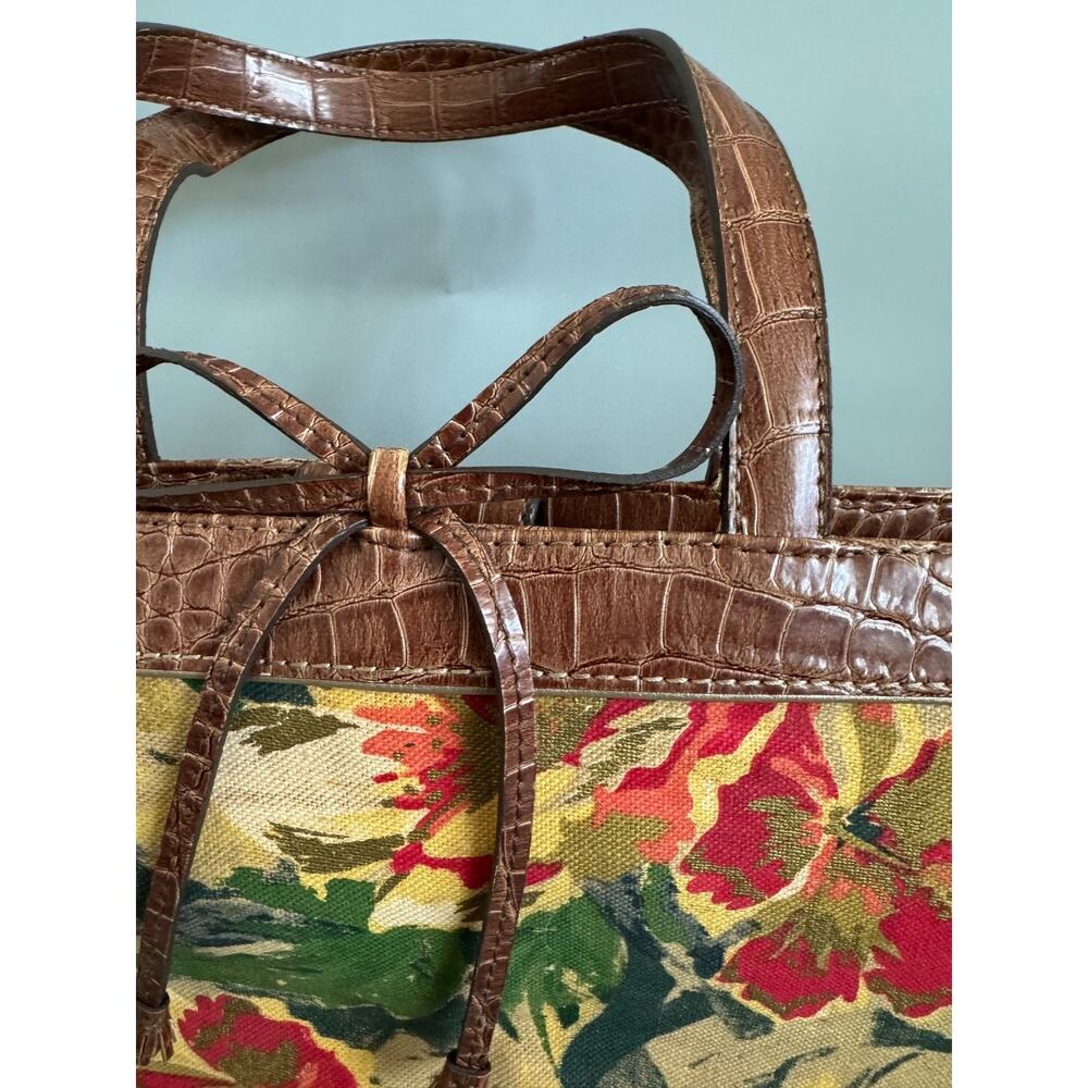 Vintage Liz Claiborne Floral Fabric Handbag Faux Leather Trim Botanical Print - Picture 3 of 15